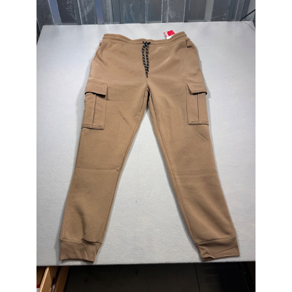 Hype Mens Cargo Jogger Sweatpants Tan Brown Fleece Lined XL New